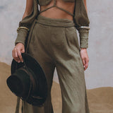 Sage Ambrosia Set Top and Pants • Adjustable Crop Top & Trousers • Boho Casual Set for Women - AYA SW IDR