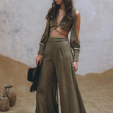 Sage Ambrosia Set Top and Pants • Adjustable Crop Top & Trousers • Boho Casual Set for Women - AYA SW IDR