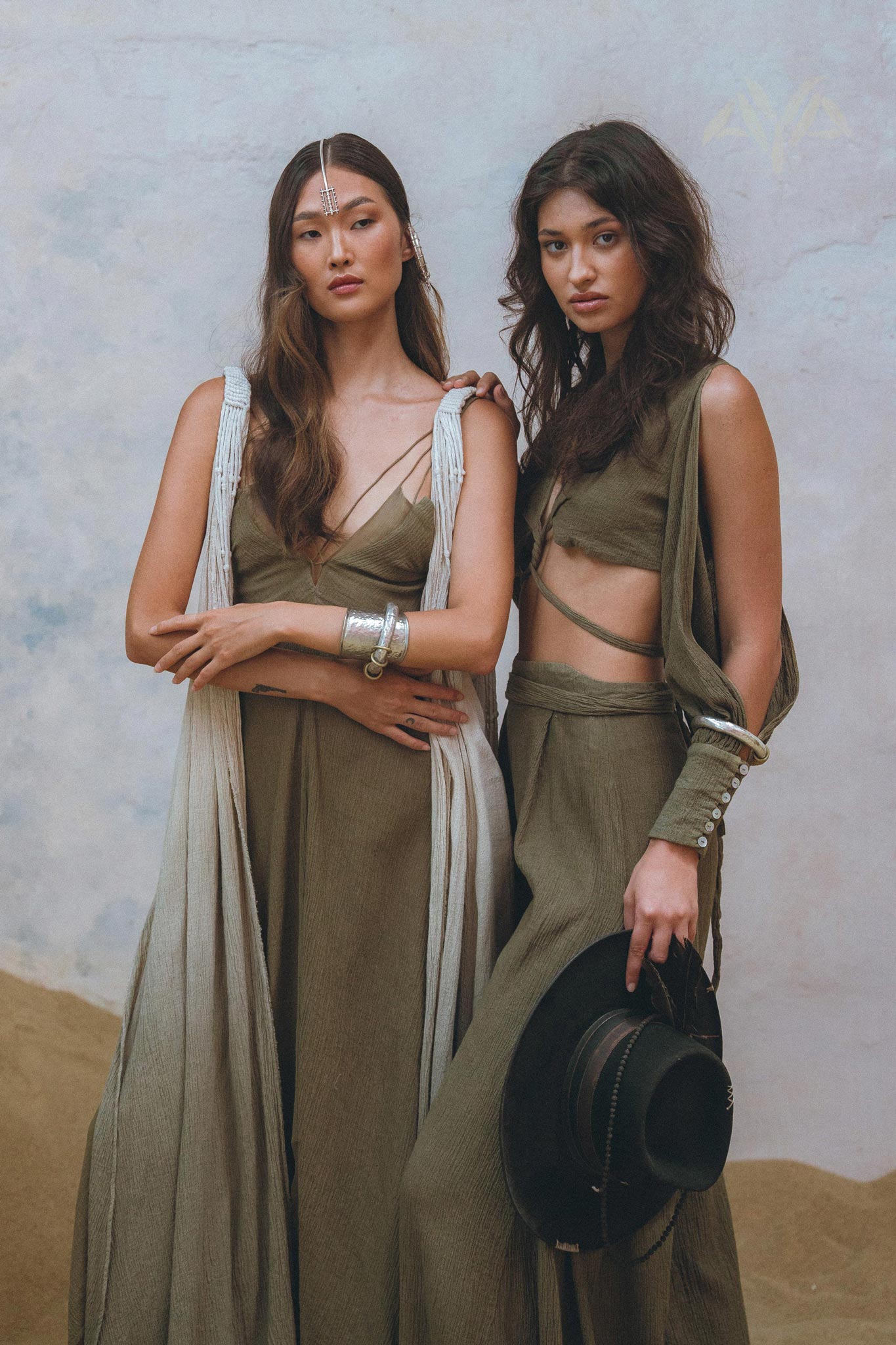 Sage Ambrosia Set Top and Pants • Adjustable Crop Top & Trousers • Boho Casual Set for Women - AYA SW IDR