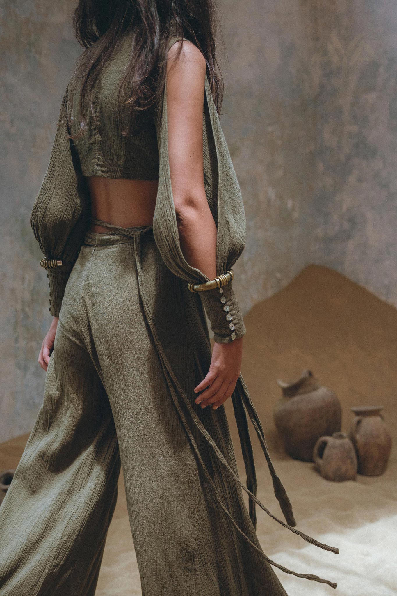 Sage Ambrosia Set Top and Pants • Adjustable Crop Top & Trousers • Boho Casual Set for Women - AYA SW IDR