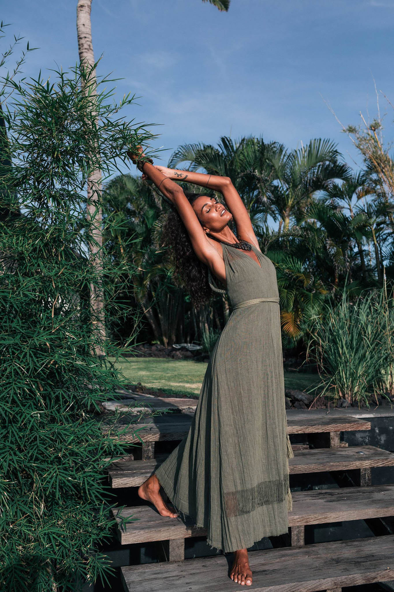 Sage Colour Organic Boho Bridesmaid Dress Hand Loomed - AYA SW IDR