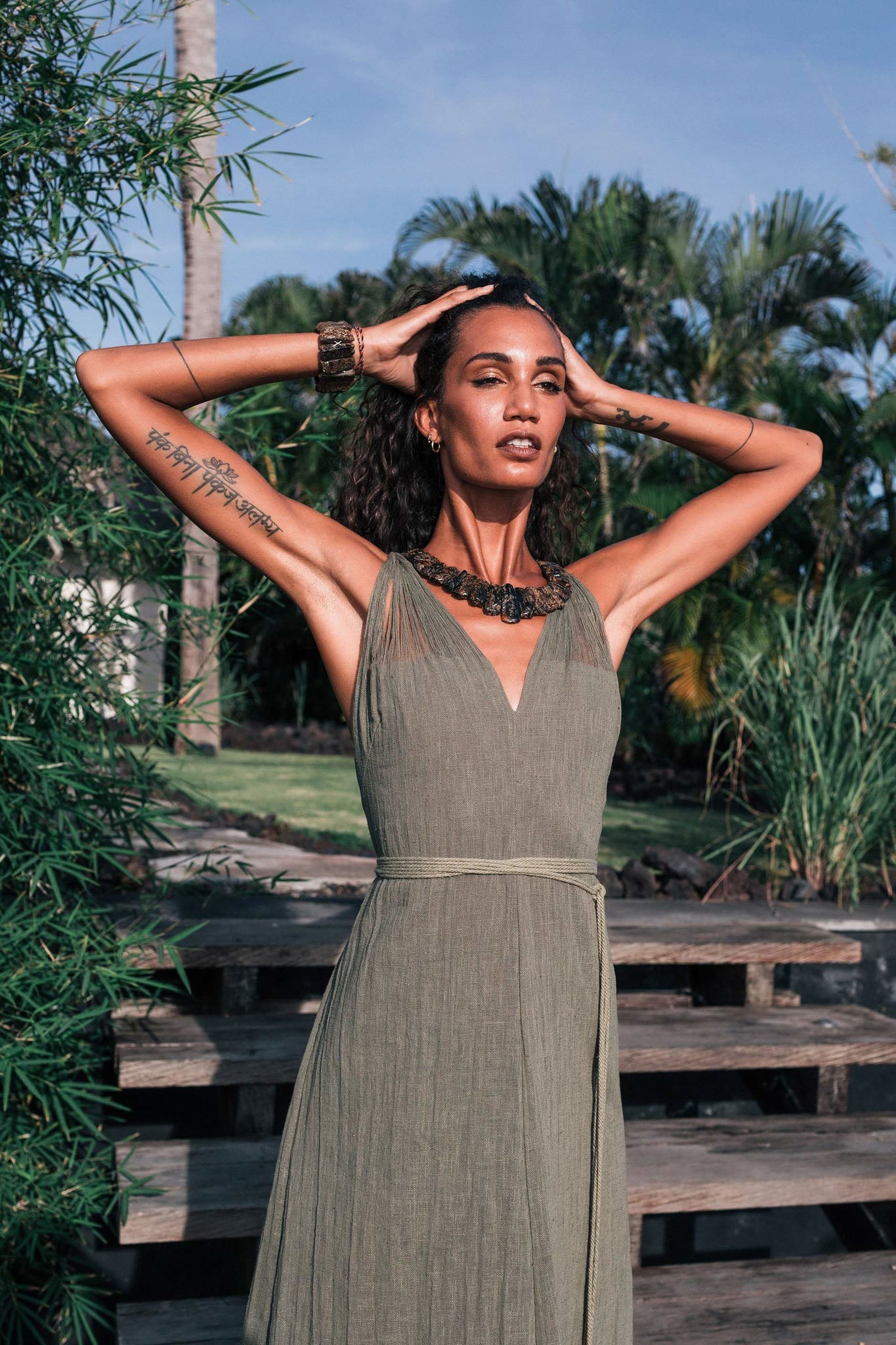 Sage Colour Organic Boho Bridesmaid Dress Hand Loomed - AYA SW IDR