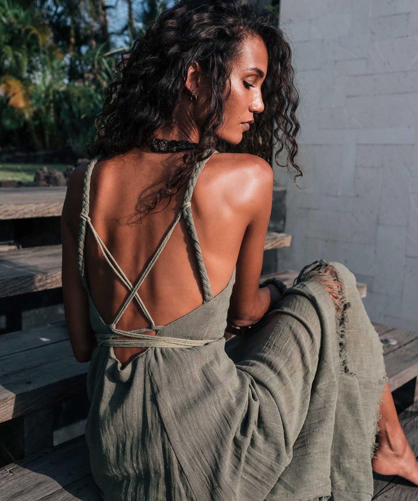 Sage Colour Organic Boho Bridesmaid Dress Hand Loomed - AYA SW IDR