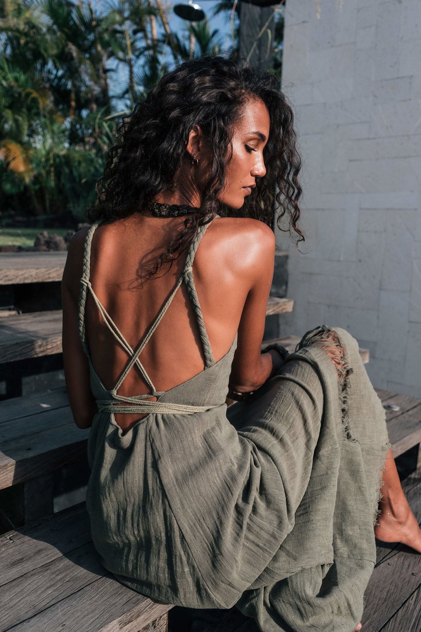 Sage Colour Organic Boho Bridesmaid Dress Hand Loomed - AYA SW IDR