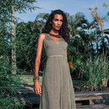 Sage Colour Organic Boho Bridesmaid Dress Hand Loomed - AYA SW IDR
