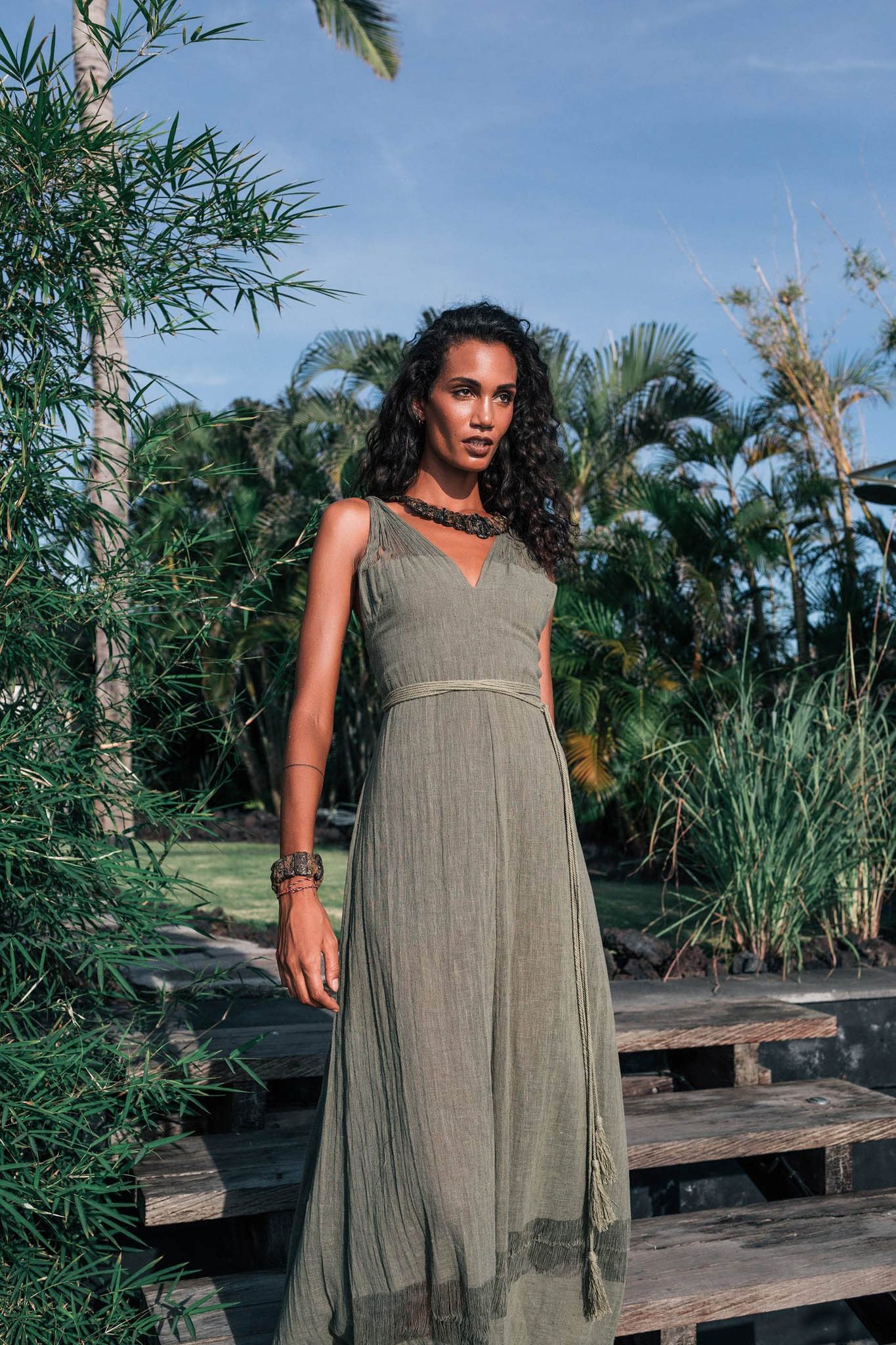 Sage Colour Organic Boho Bridesmaid Dress Hand Loomed - AYA SW IDR
