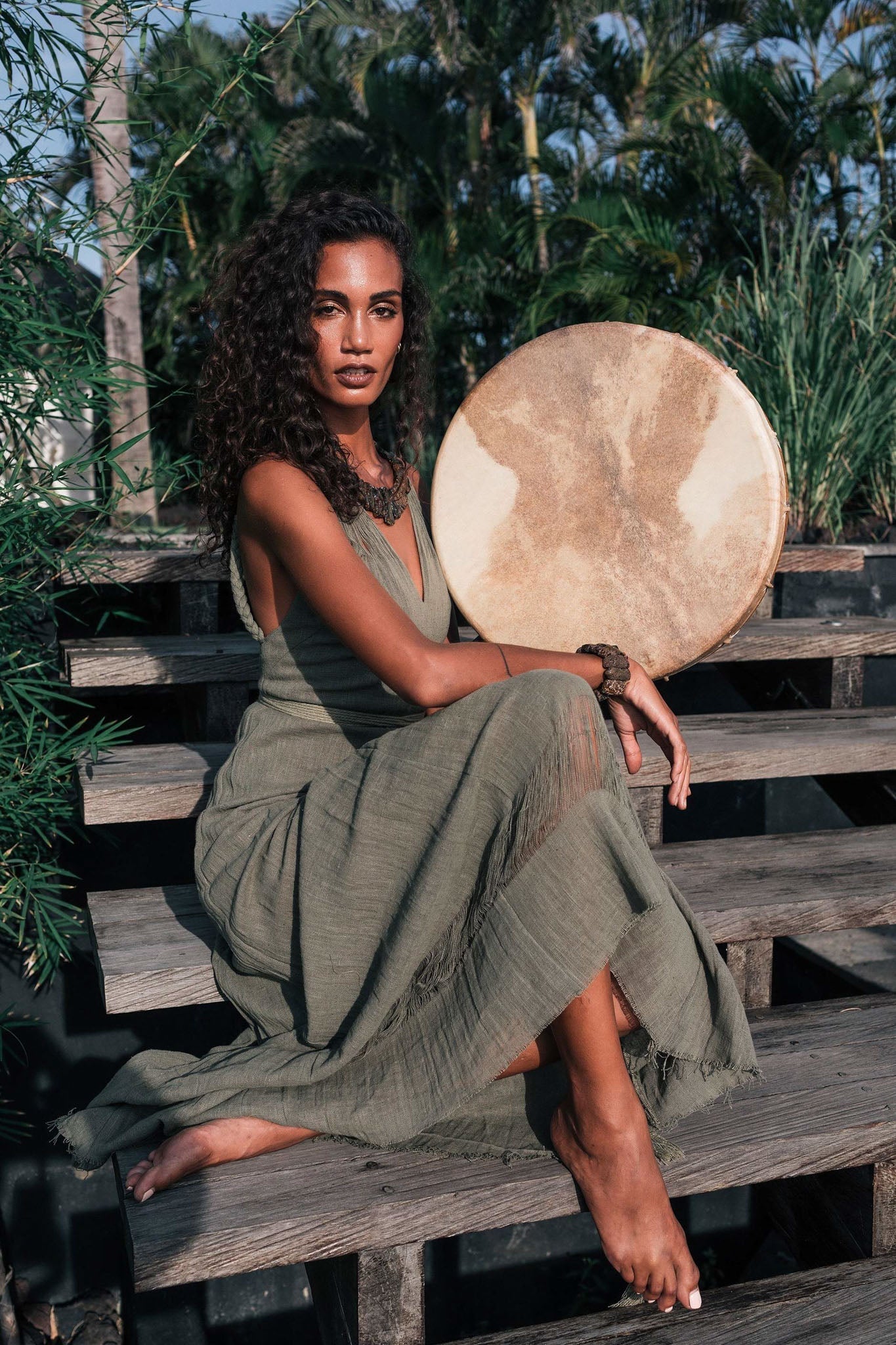 Sage Colour Organic Boho Bridesmaid Dress Hand Loomed - AYA SW IDR