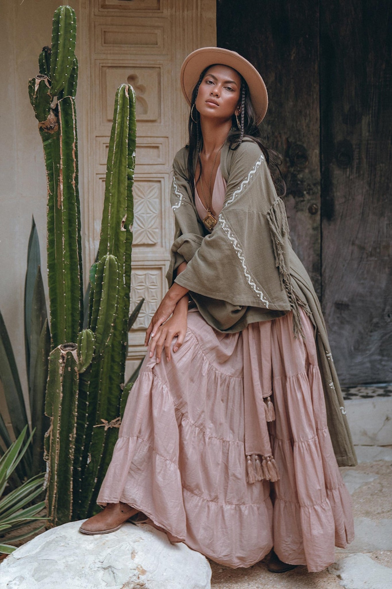 Sage Colour Organic Cotton Poncho Cape • Bohemian Cardigan Women - AYA SW IDR