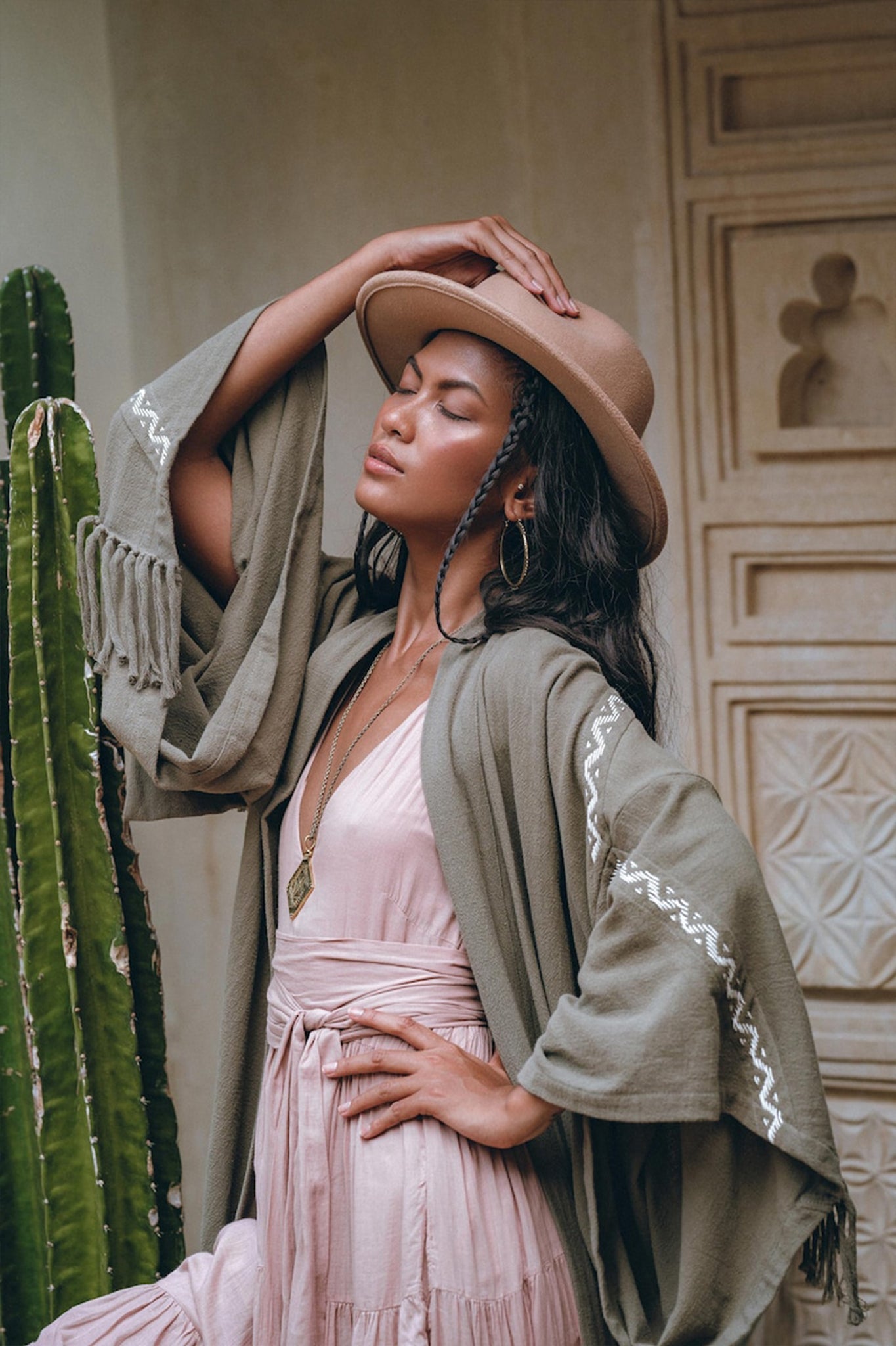 Sage Colour Organic Cotton Poncho Cape • Bohemian Cardigan Women - AYA SW IDR