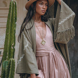 Sage Colour Organic Cotton Poncho Cape • Bohemian Cardigan Women - AYA SW IDR