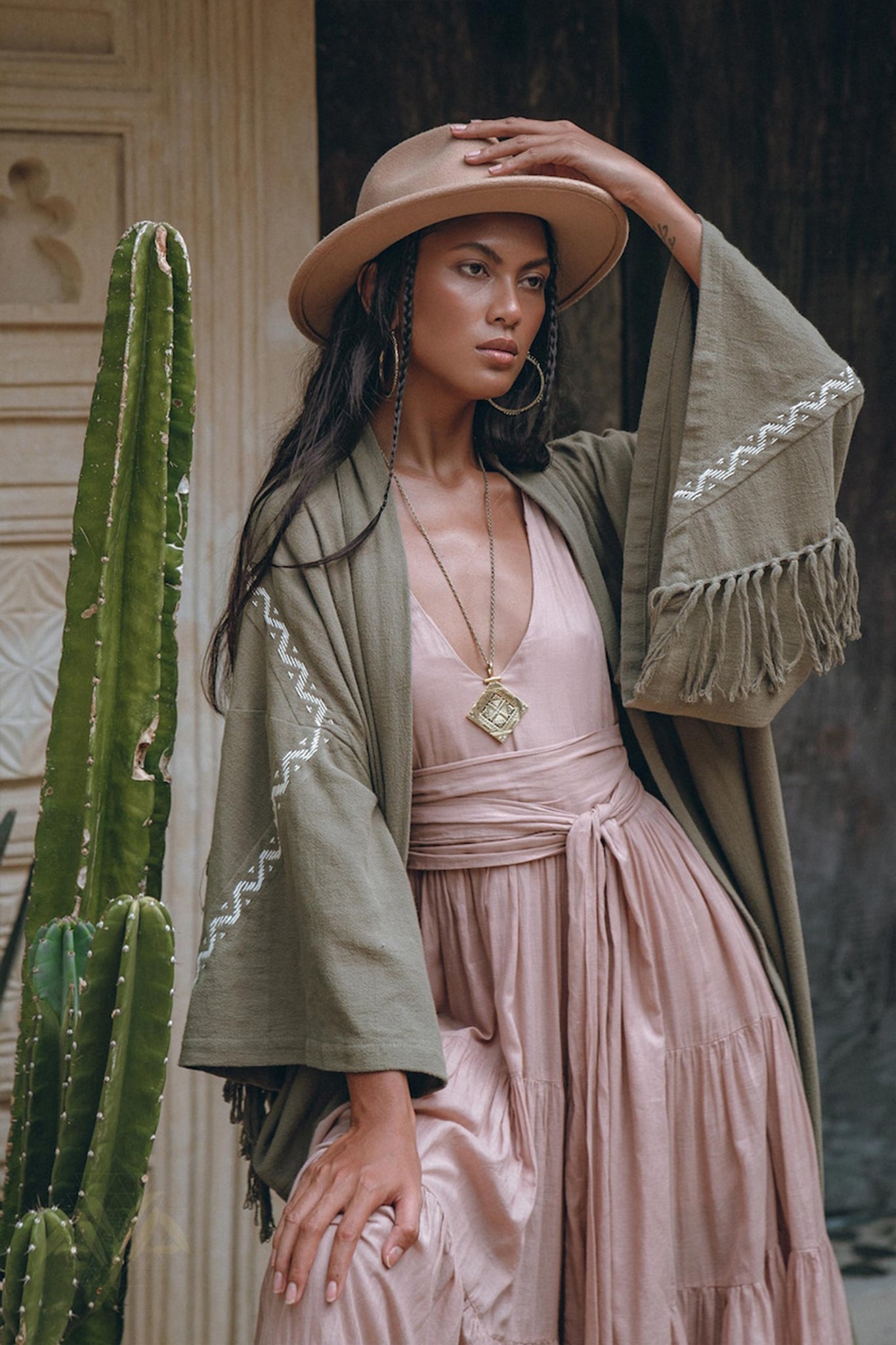 Sage Colour Organic Cotton Poncho Cape • Bohemian Cardigan Women - AYA SW IDR