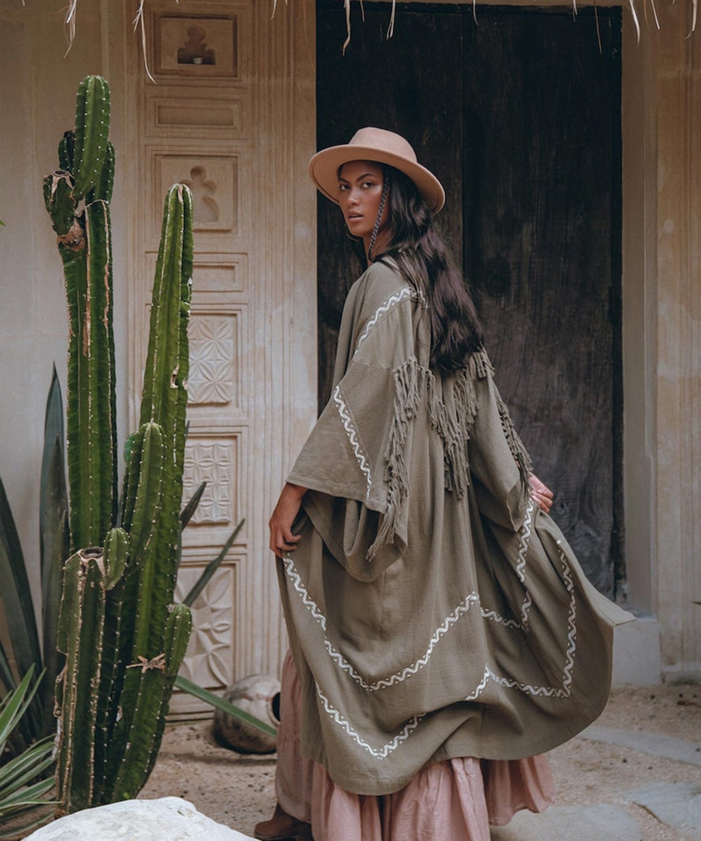 Sage Colour Organic Cotton Poncho Cape • Bohemian Cardigan Women - AYA SW IDR
