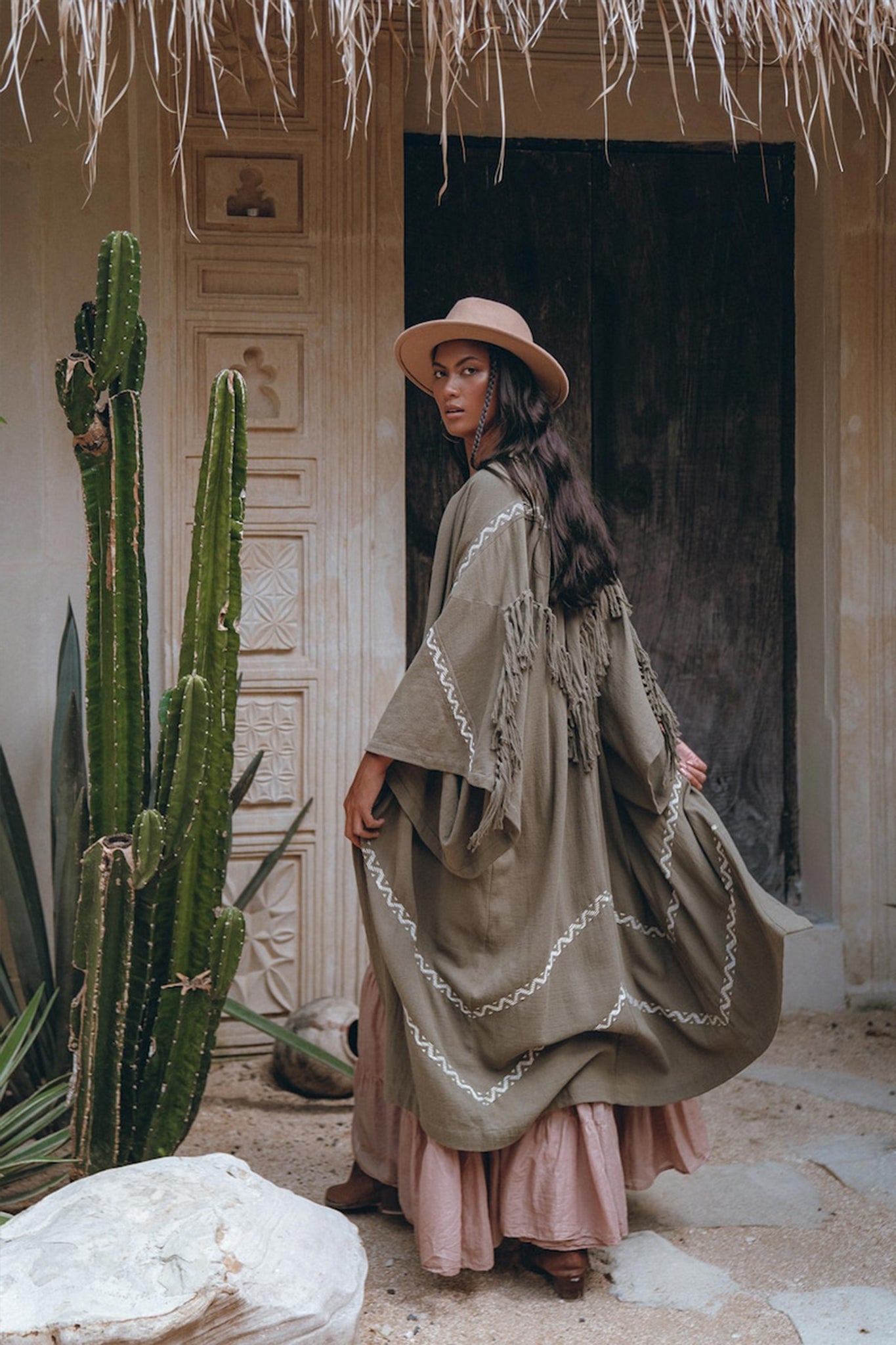 Sage Colour Organic Cotton Poncho Cape • Bohemian Cardigan Women - AYA SW IDR