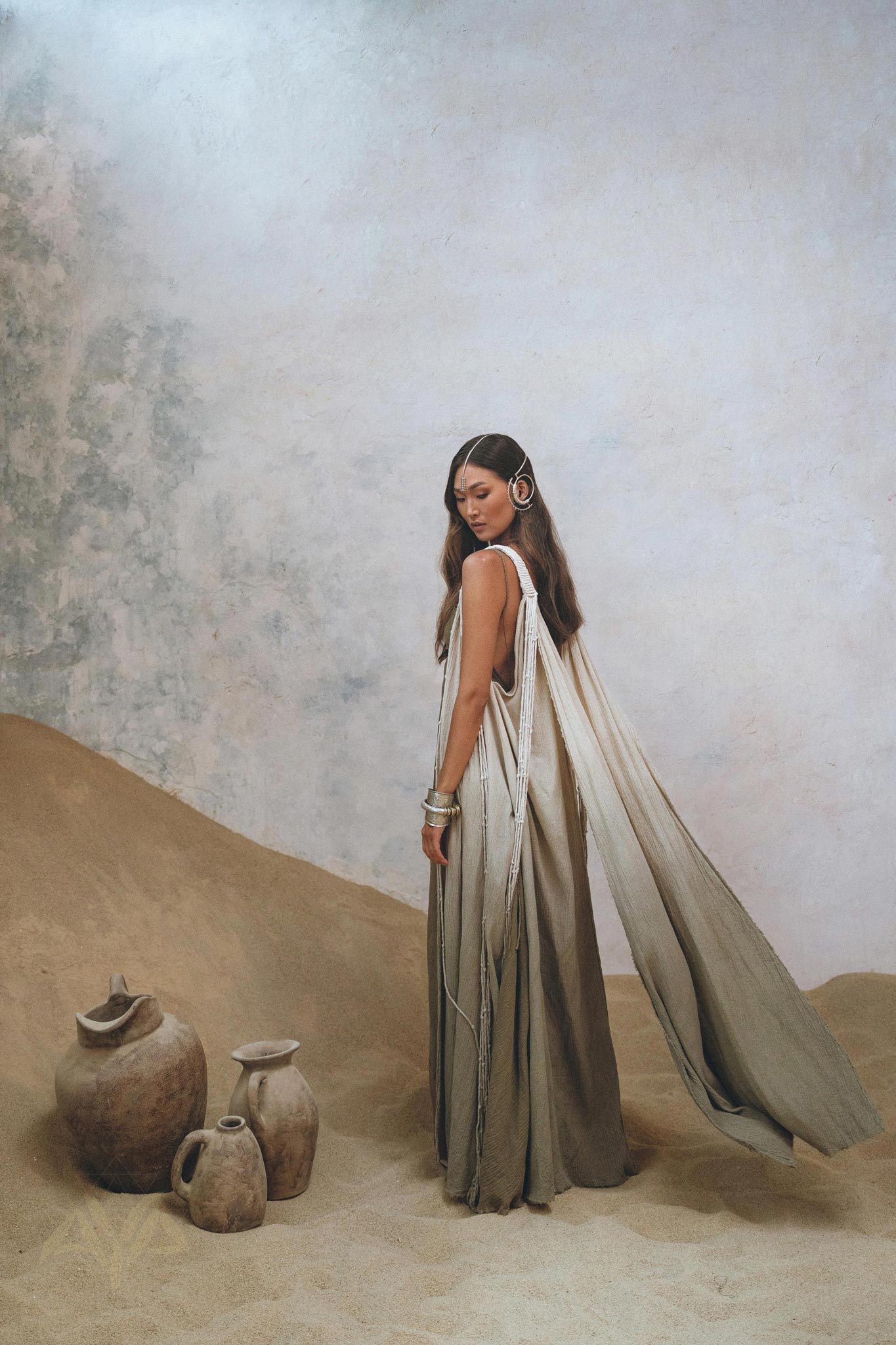 Sage Green Athena Cape • Ombré Boho Long Robe for Women • Multiway Robe Dress - AYA SW IDR