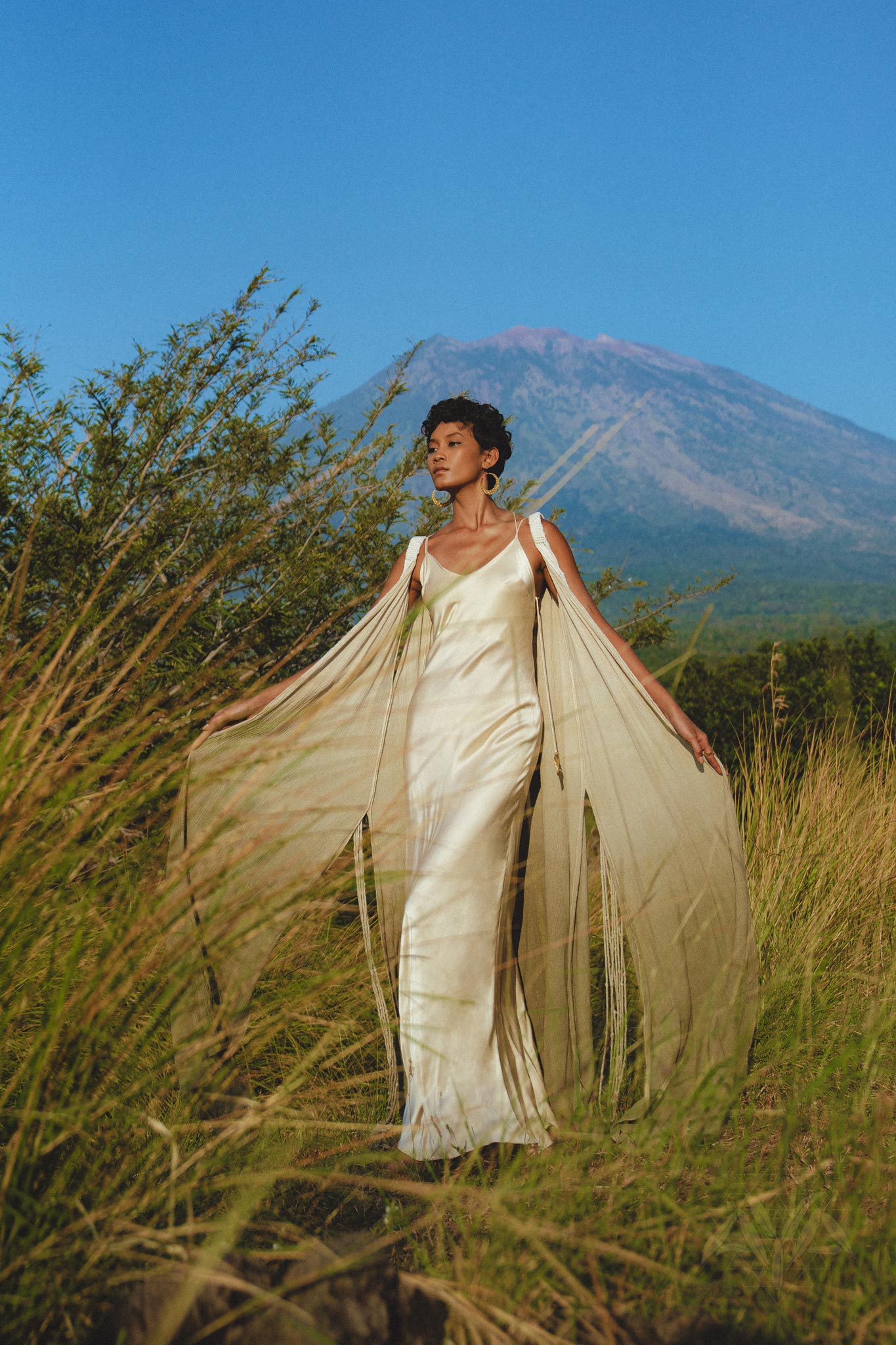 Sage Green Athena Cape • Ombré Boho Long Robe for Women • Multiway Robe Dress - AYA SW IDR