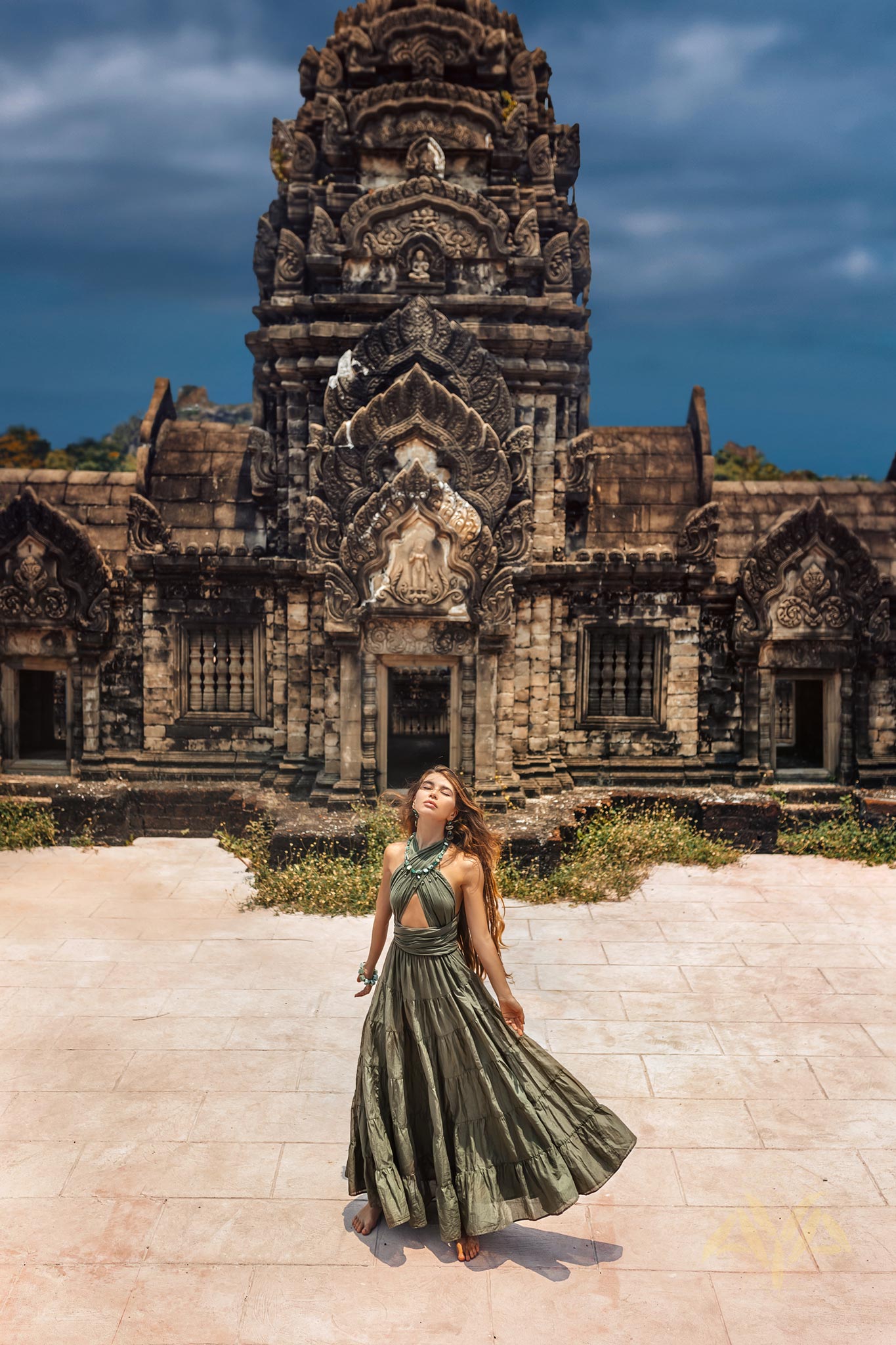 Sage Green Bohemian Adjustable Dress • Evening Open Back Belly Dress - AYA SW IDR