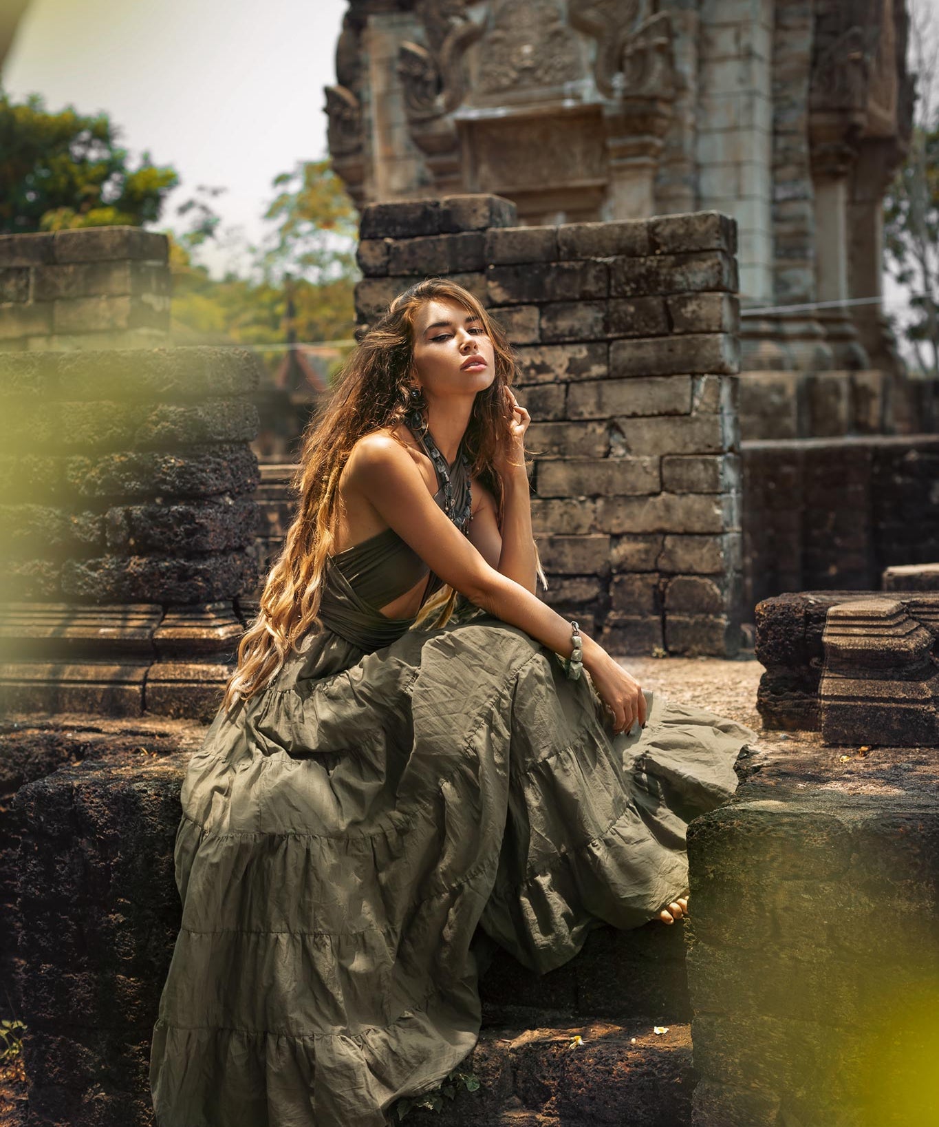 Sage Green Bohemian Adjustable Dress • Evening Open Back Belly Dress - AYA SW IDR