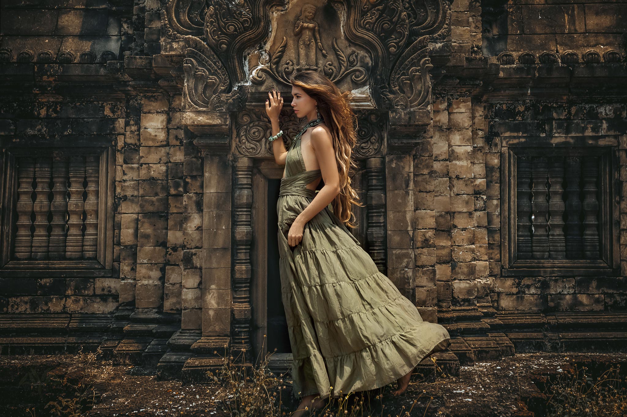 Sage Green Bohemian Adjustable Dress • Evening Open Back Belly Dress - AYA SW IDR