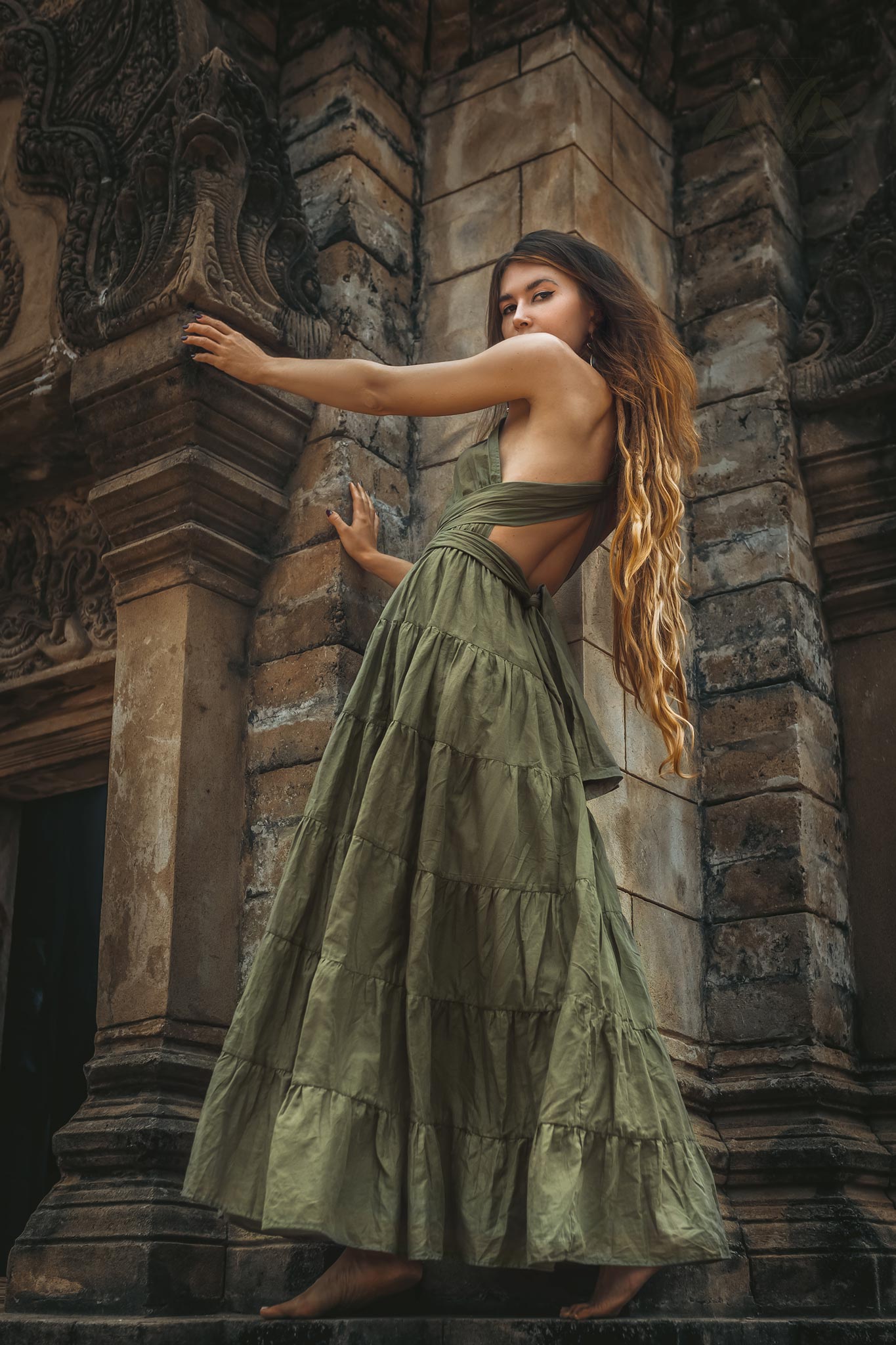 Sage Green Bohemian Adjustable Dress • Evening Open Back Belly Dress - AYA SW IDR