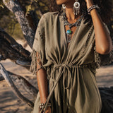 Sage Green Boho Dress • Plus Size Dress for Women • Kaftan Maxi Dress - AYA SW IDR