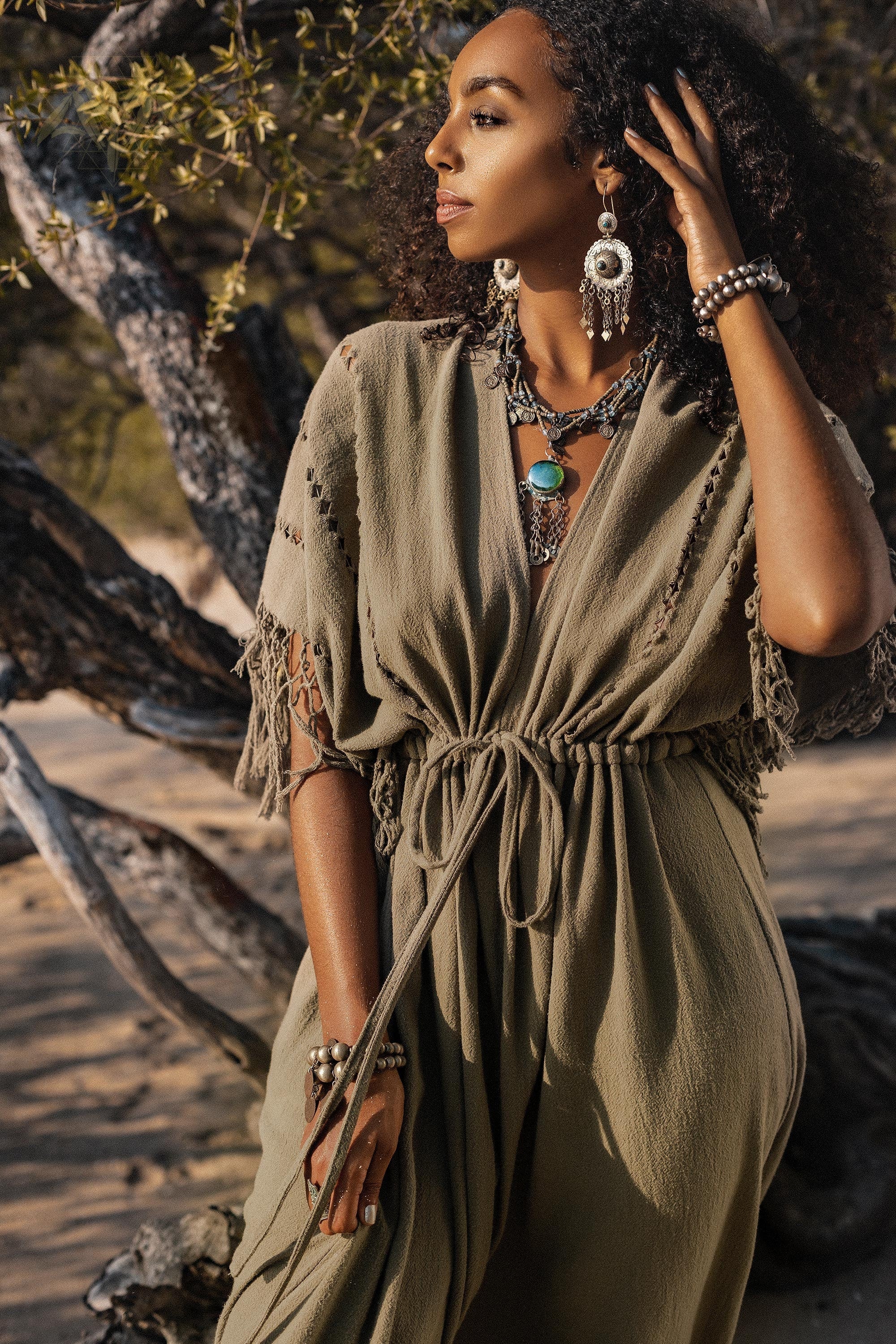 Sage Green Boho Dress • Plus Size Dress for Women • Kaftan Maxi Dress - AYA SW IDR