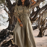 Sage Green Boho Dress • Plus Size Dress for Women • Kaftan Maxi Dress - AYA SW IDR