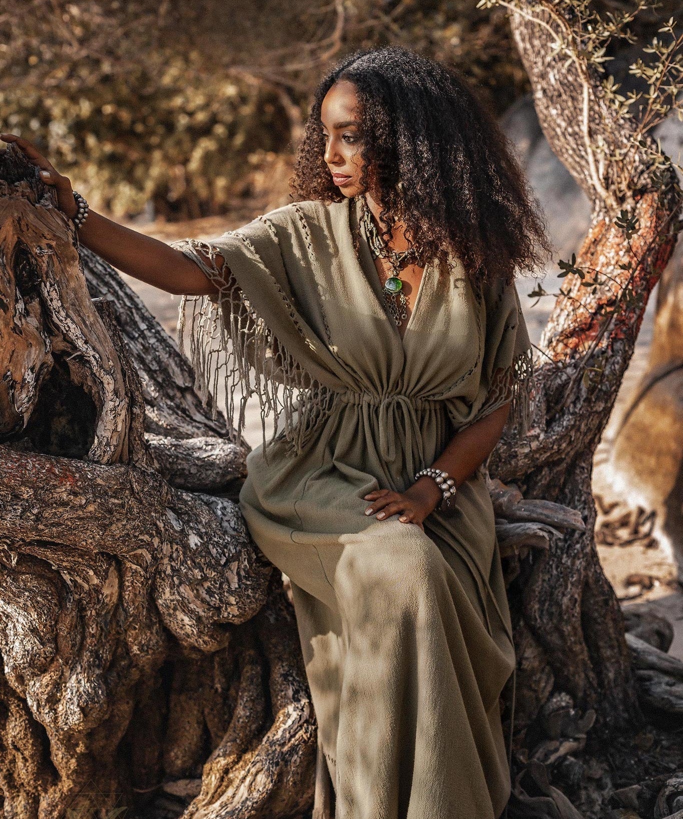 Sage Green Boho Dress • Plus Size Dress for Women • Kaftan Maxi Dress - AYA SW IDR