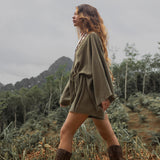 Sage Green Hand Knotted Jumpsuit • Mini Organic Jumpsuit • Romper Dress - AYA SW IDR