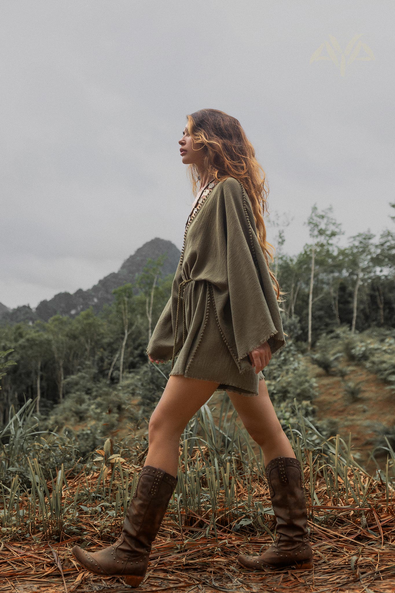 Sage Green Hand Knotted Jumpsuit • Mini Organic Jumpsuit • Romper Dress - AYA SW IDR
