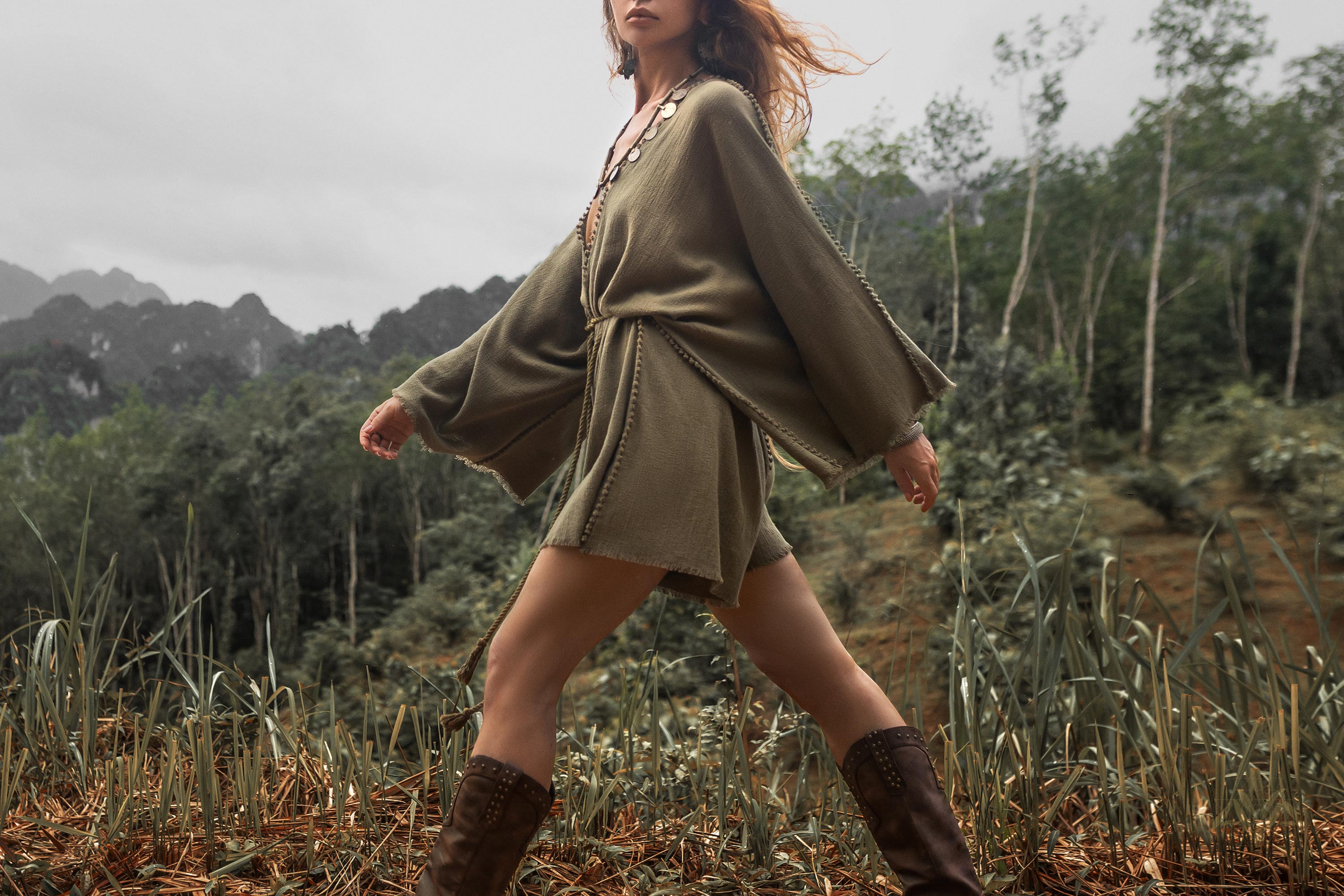 Sage Green Hand Knotted Jumpsuit • Mini Organic Jumpsuit • Romper Dress - AYA SW IDR
