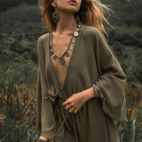 Sage Green Hand Knotted Jumpsuit • Mini Organic Jumpsuit • Romper Dress - AYA SW IDR