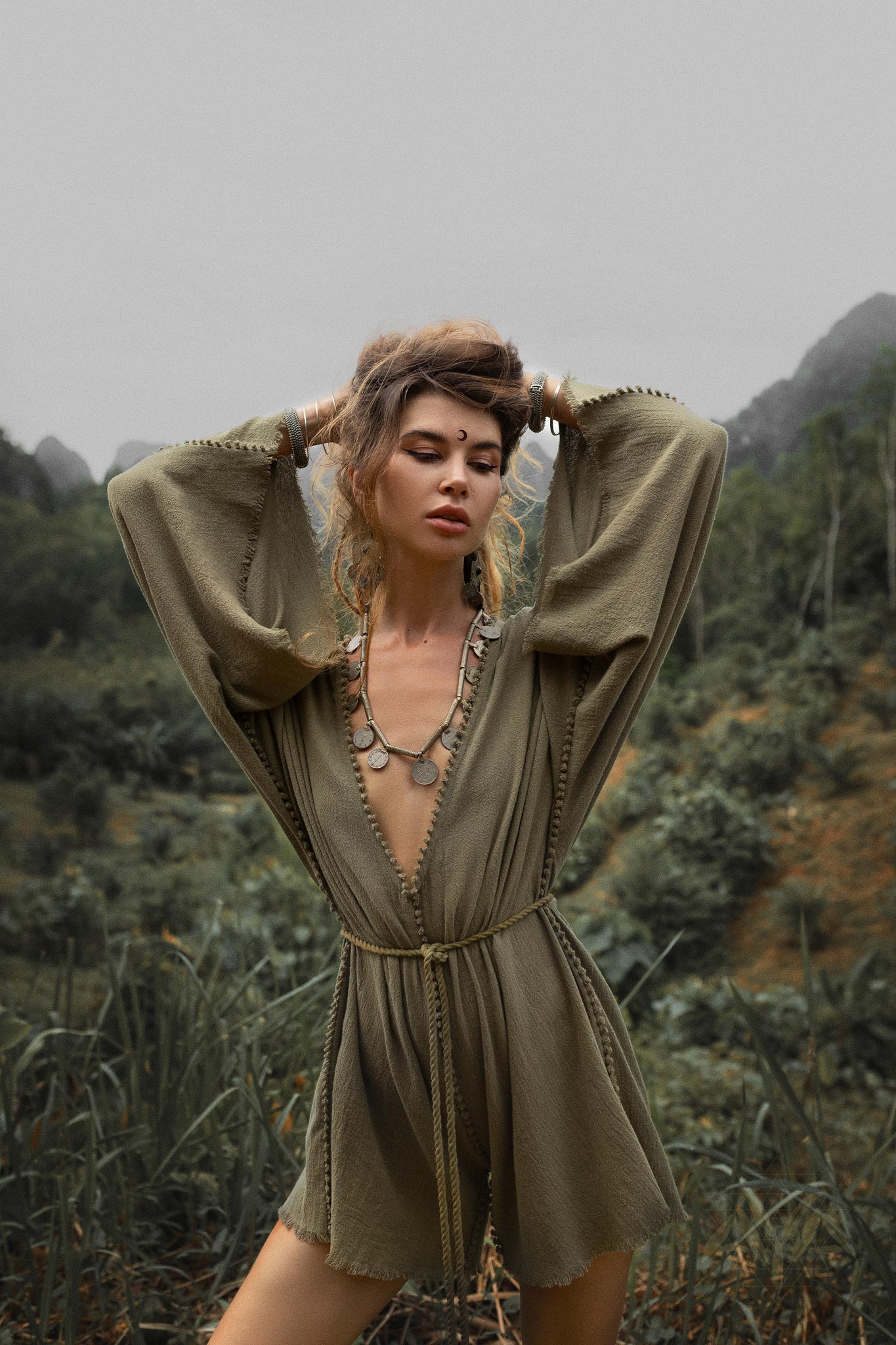 Sage Green Hand Knotted Jumpsuit • Mini Organic Jumpsuit • Romper Dress - AYA SW IDR