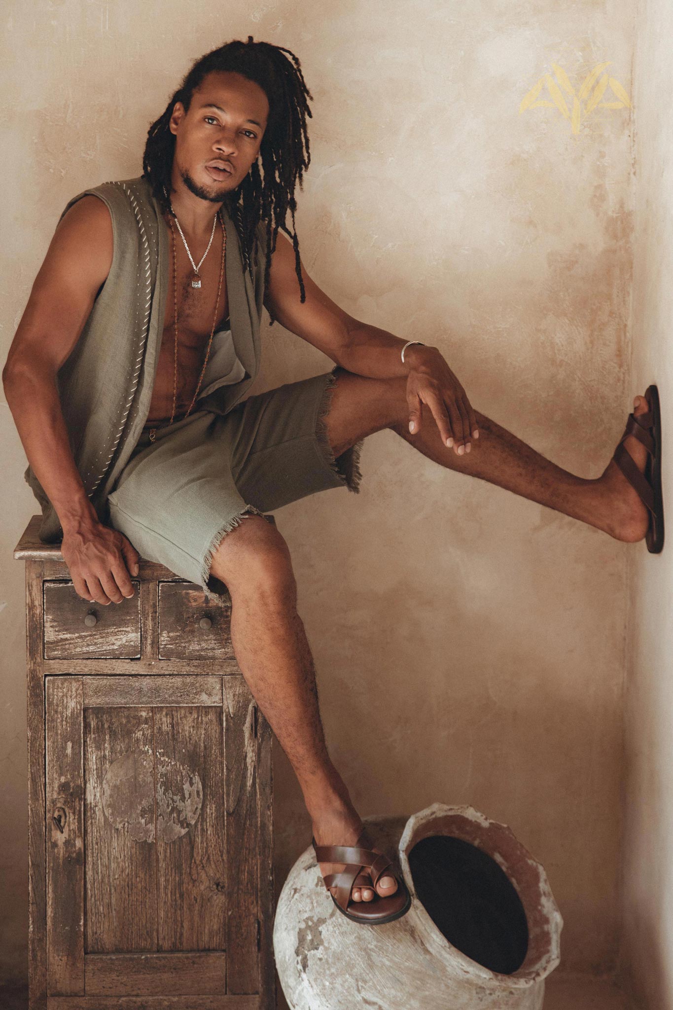 Sage Green Handwoven Cotton Shorts for Men - AYA SW IDR