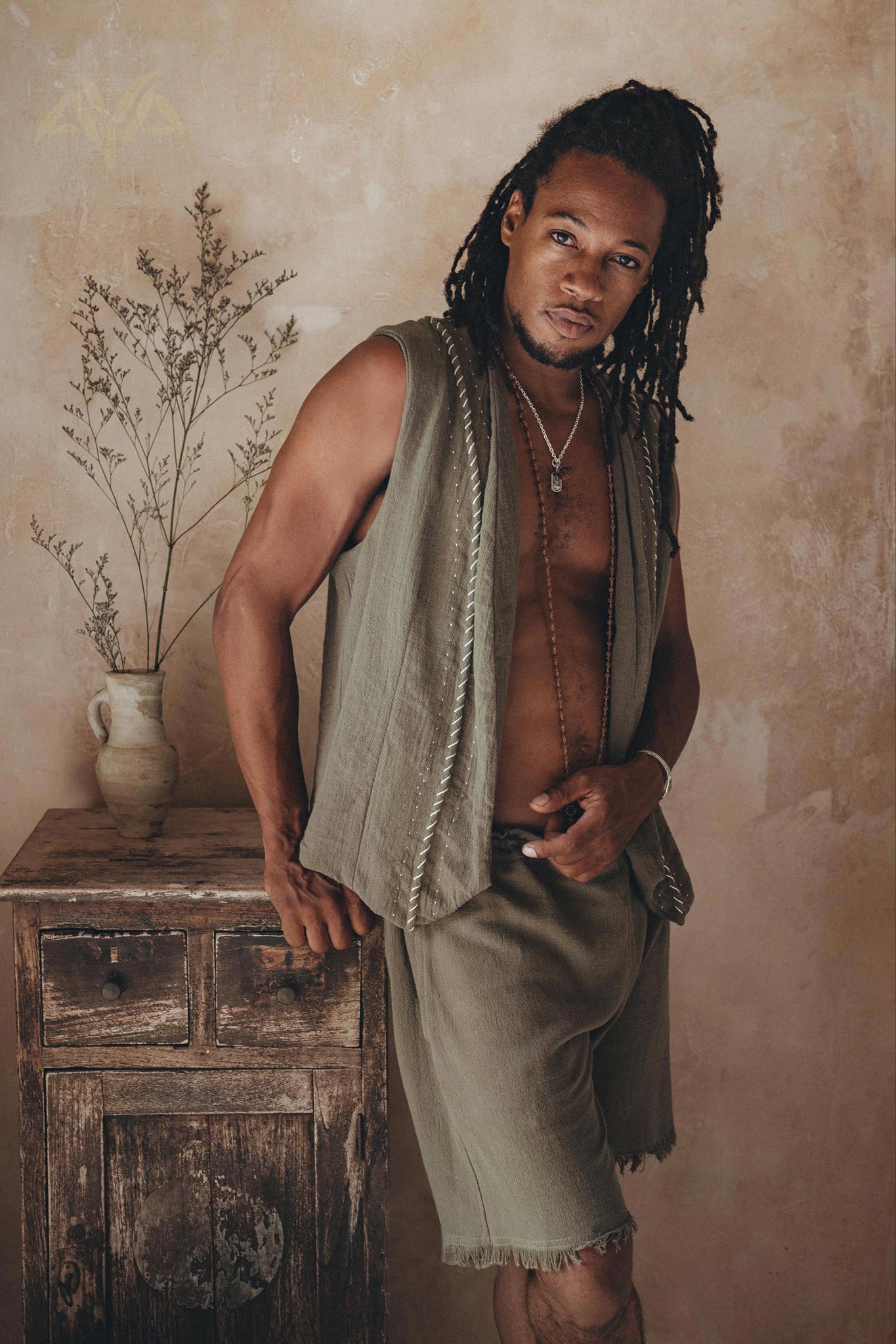 Sage Green Handwoven Cotton Shorts for Men - AYA SW IDR