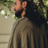 Sage Green Raw Cotton Minimalist Poncho for Men - AYA SW IDR