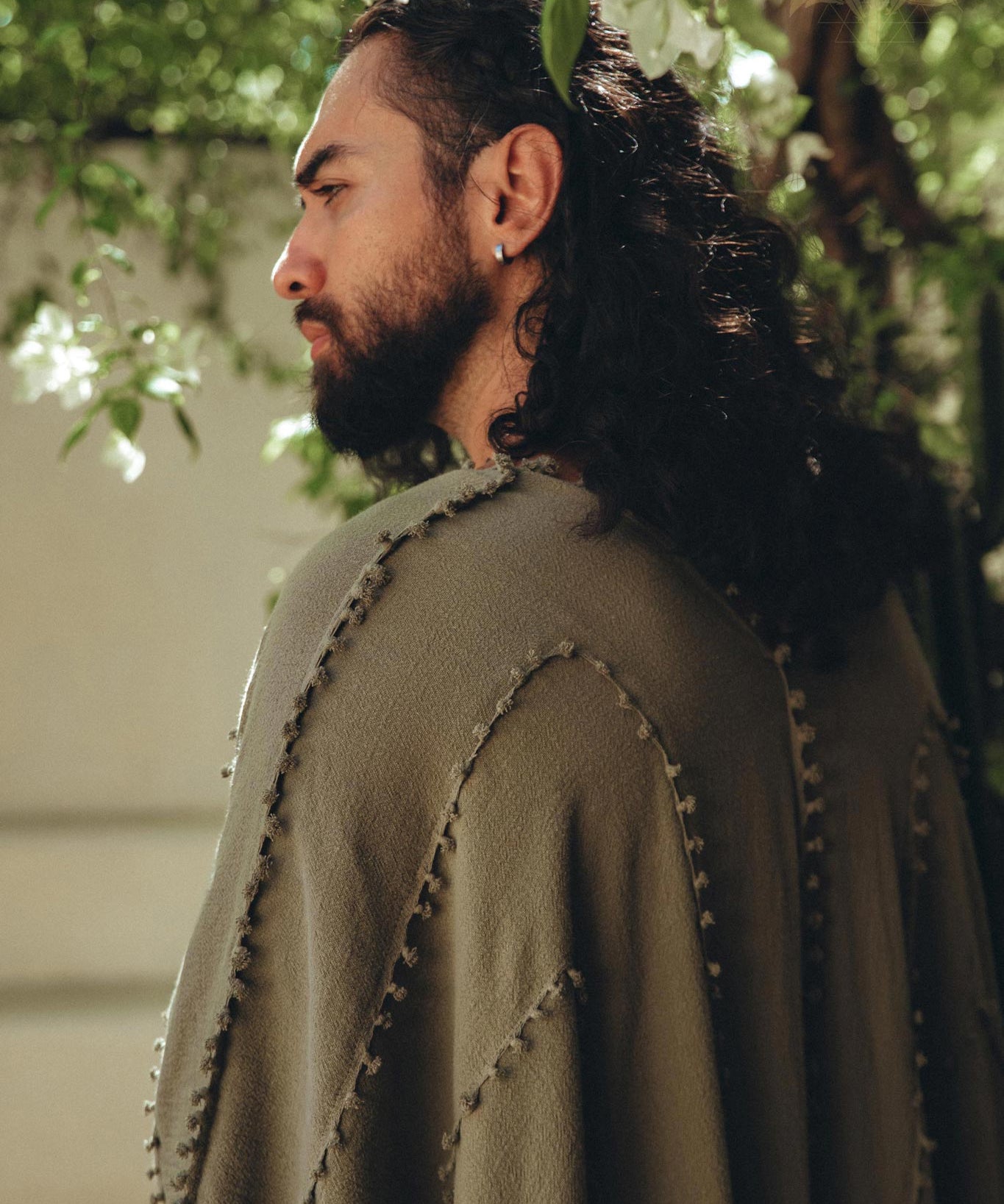 Sage Green Raw Cotton Minimalist Poncho for Men - AYA SW IDR
