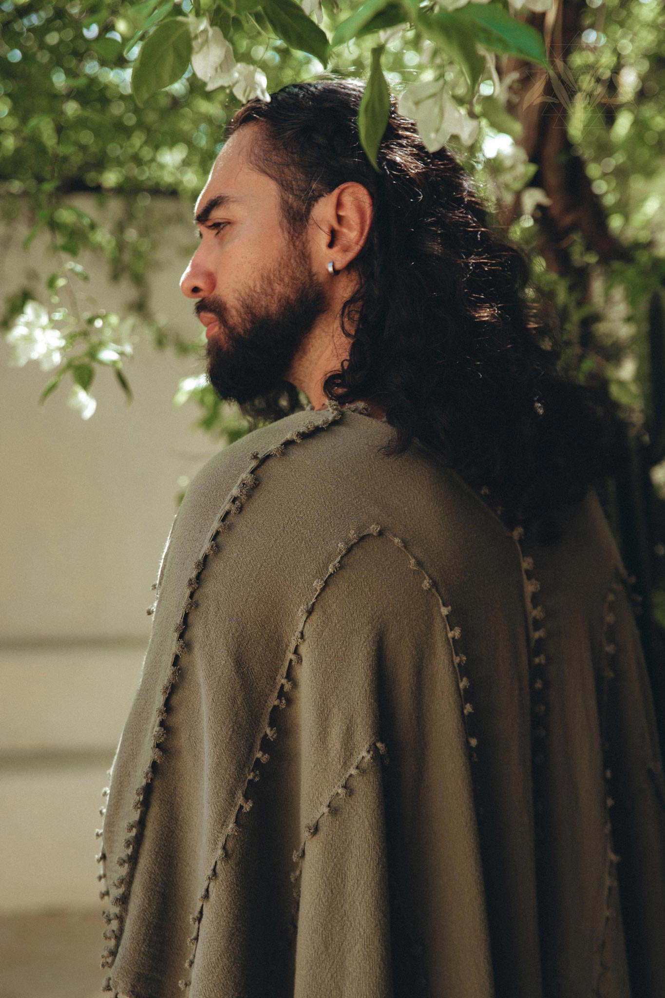 Sage Green Raw Cotton Minimalist Poncho for Men - AYA SW IDR
