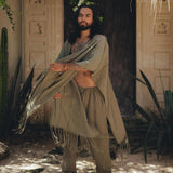 Sage Green Raw Cotton Minimalist Poncho for Men - AYA SW IDR
