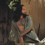 Sage Green Raw Cotton Minimalist Poncho for Men - AYA SW IDR
