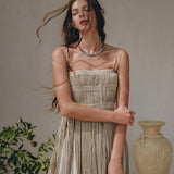 Sage Green Tribal Goddess Slip Over • Ethnic Handwoven Macrame Layer Up Sheer Net - AYA SW IDR