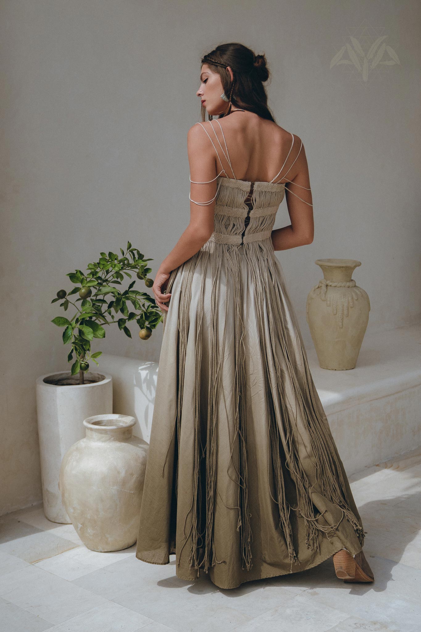 Sage Green Tribal Goddess Slip Over • Ethnic Handwoven Macrame Layer Up Sheer Net - AYA SW IDR