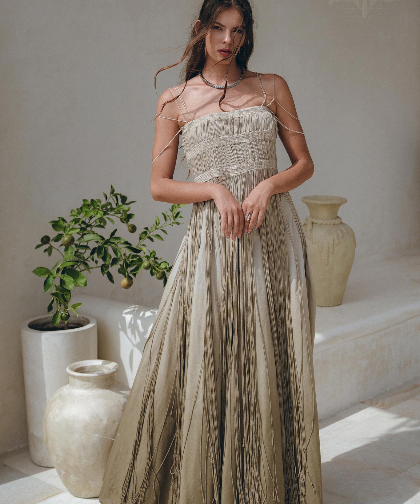 Sage Green Tribal Goddess Slip Over • Ethnic Handwoven Macrame Layer Up Sheer Net - AYA SW IDR