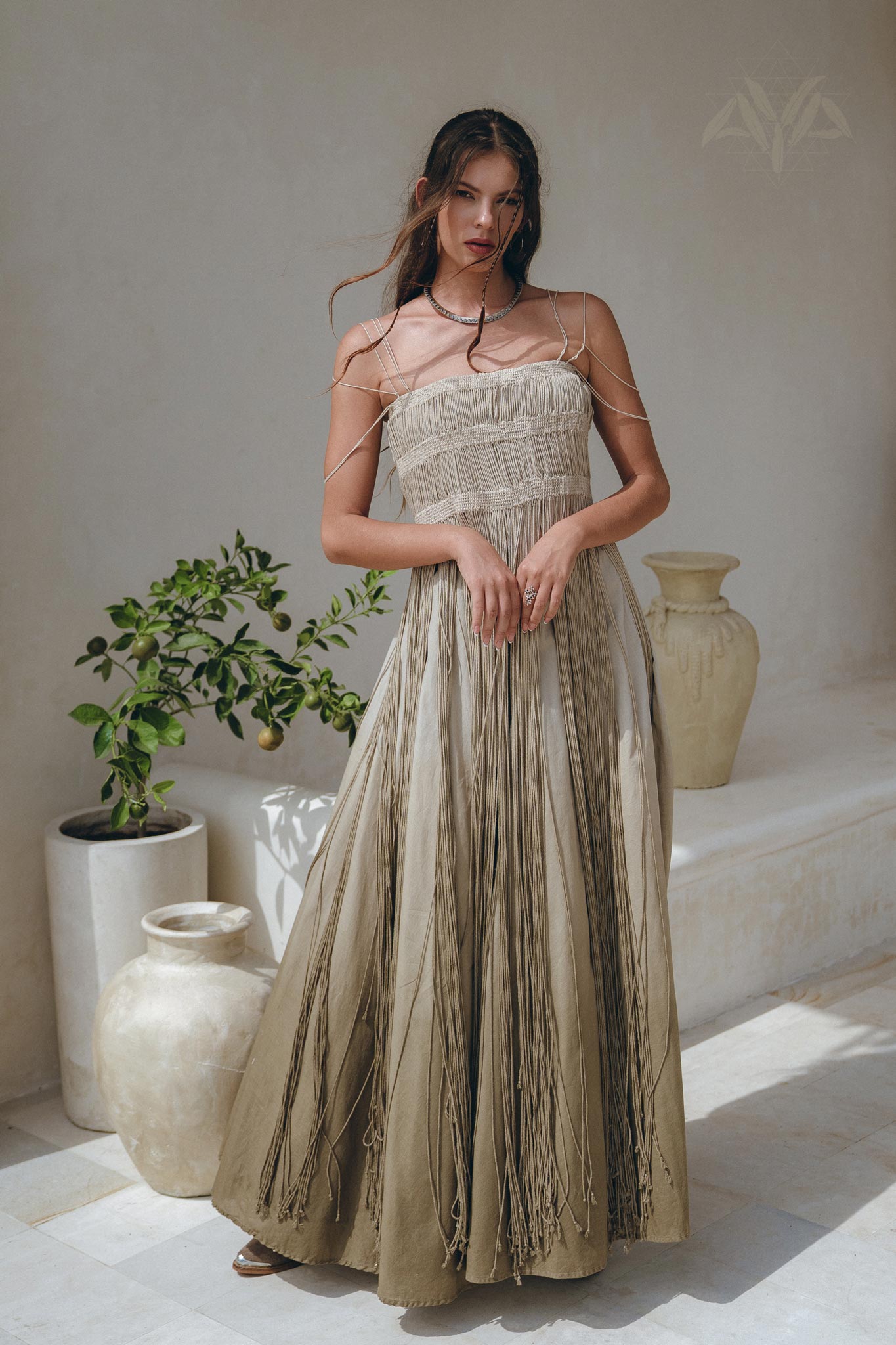 Sage Green Tribal Goddess Slip Over • Ethnic Handwoven Macrame Layer Up Sheer Net - AYA SW IDR