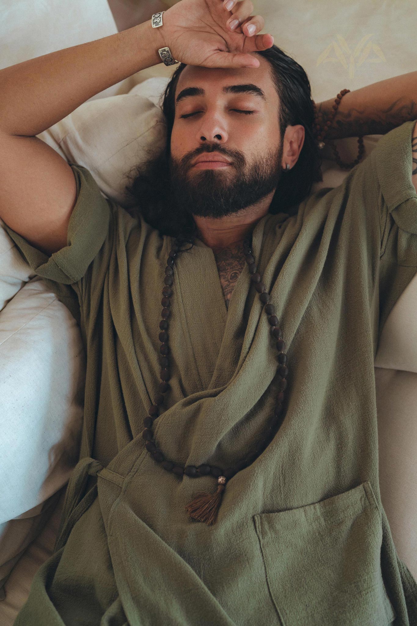 Sage Green Tribal Kimono Robe for Men - AYA SW IDR