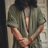 Sage Green Tribal Kimono Robe for Men - AYA SW IDR