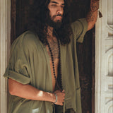 Sage Green Tribal Kimono Robe for Men - AYA SW IDR