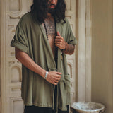 Sage Green Tribal Kimono Robe for Men - AYA SW IDR