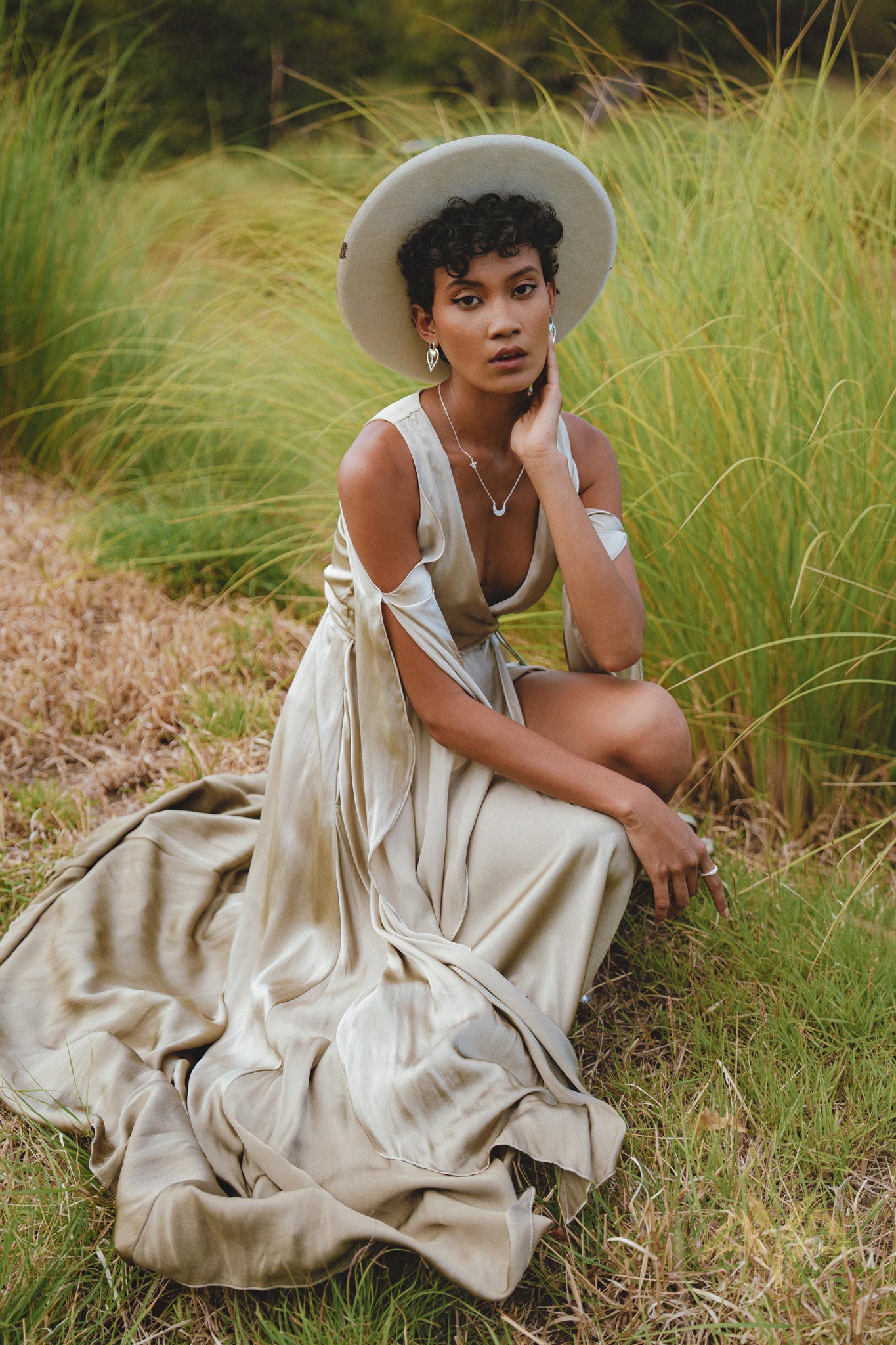 Sage Matangi Peace Silk Gown • Boho Bridal Silk Dress • Boho Elegant Dress • Wedding Dress - AYA SW IDR