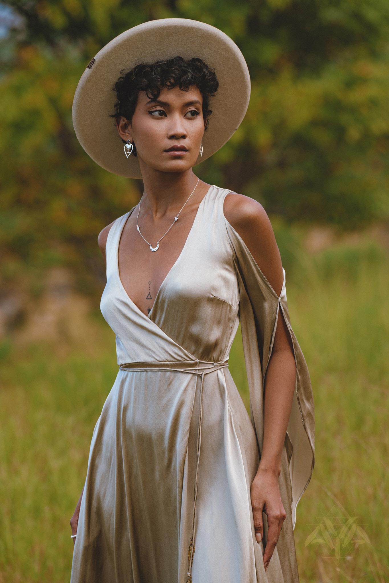 Sage Matangi Peace Silk Gown • Boho Bridal Silk Dress • Boho Elegant Dress • Wedding Dress - AYA SW IDR
