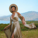 Sage Matangi Peace Silk Gown • Boho Bridal Silk Dress • Boho Elegant Dress • Wedding Dress - AYA SW IDR